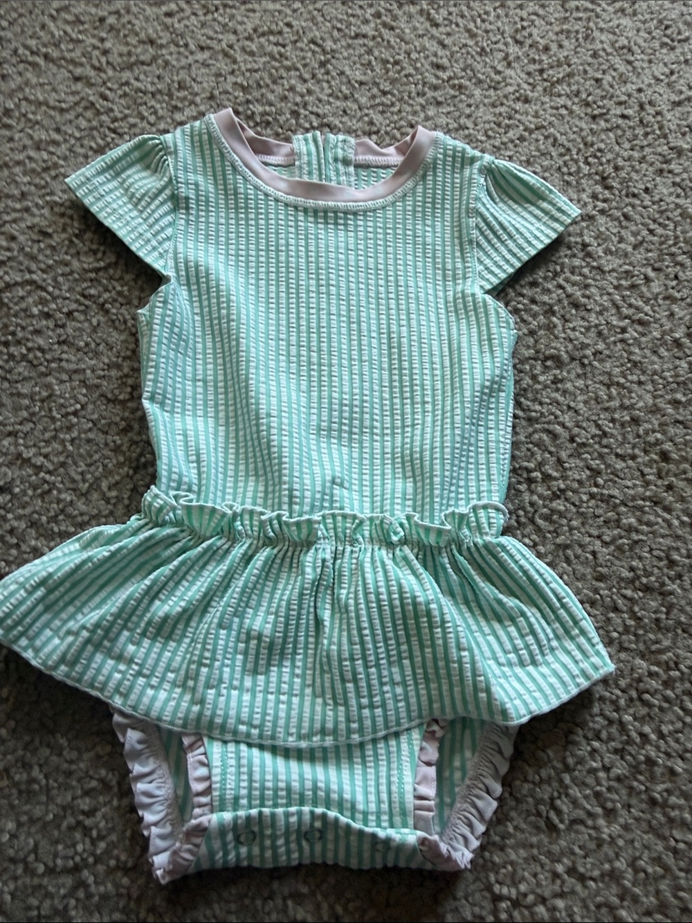B69 Ruffle Butts 2t Mint Stripe Peplum Swim